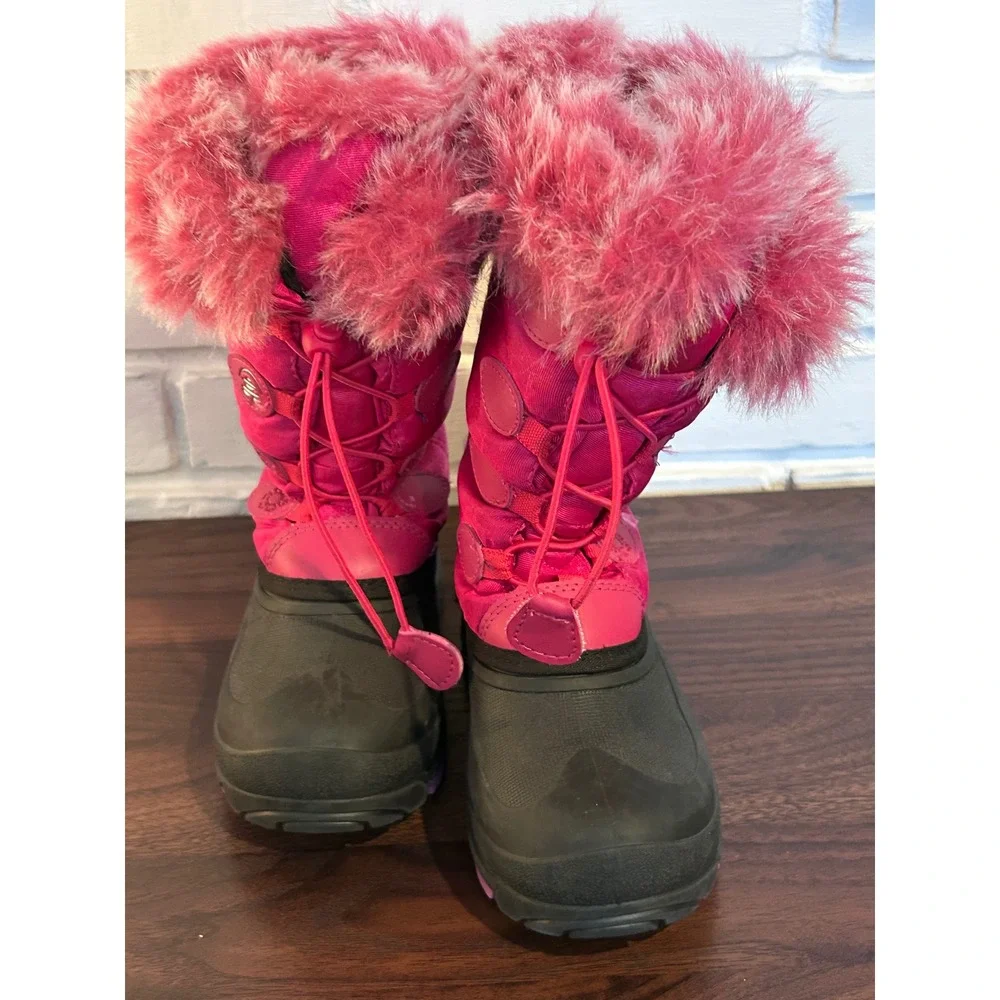 Kamik Kids Pink Faux Fur Trim Waterproof Winter‎ Snow Boots Size 1 Bungee Lacing